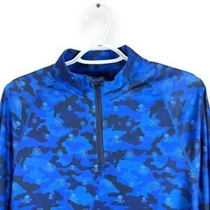 NEW G/FORE Icon Camo Tech Jersey 1/4 Zip Golf Blue Skulls Stretch‎ $145